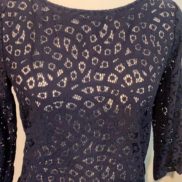 Loft petites eyelet blue lace top size SP - Picture 2 of 6